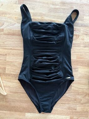 FREE W/PURCHASE of $50+: Calvin Klein Black Square-Neck One-Piece Swimsuit